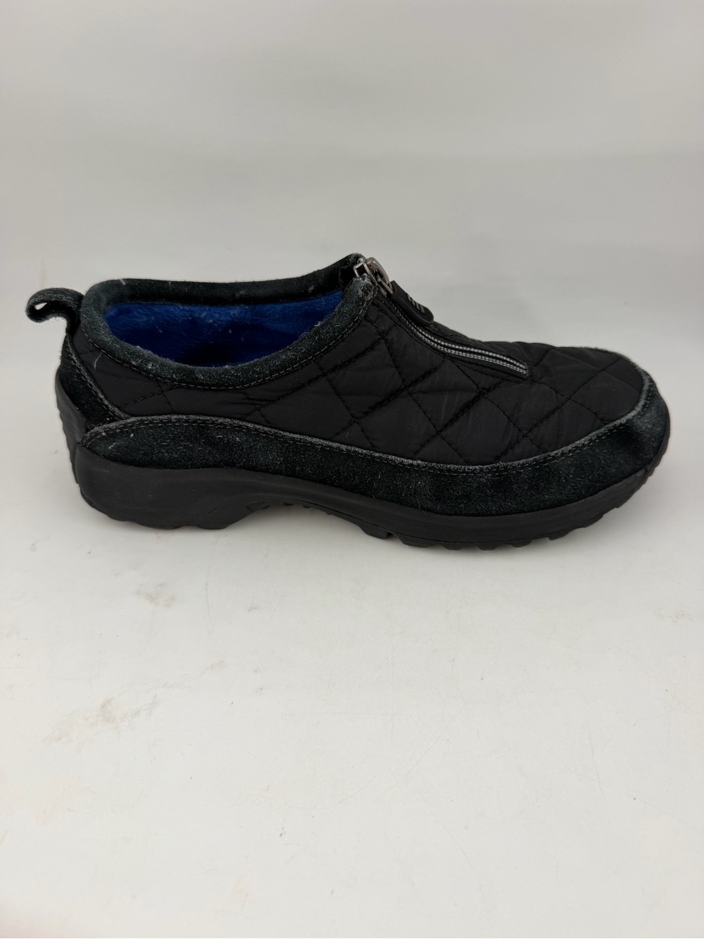 Lands End Women’s Black Suede & Quilted -SZ 7.5B- Zip Front Comfort Moc Shoes